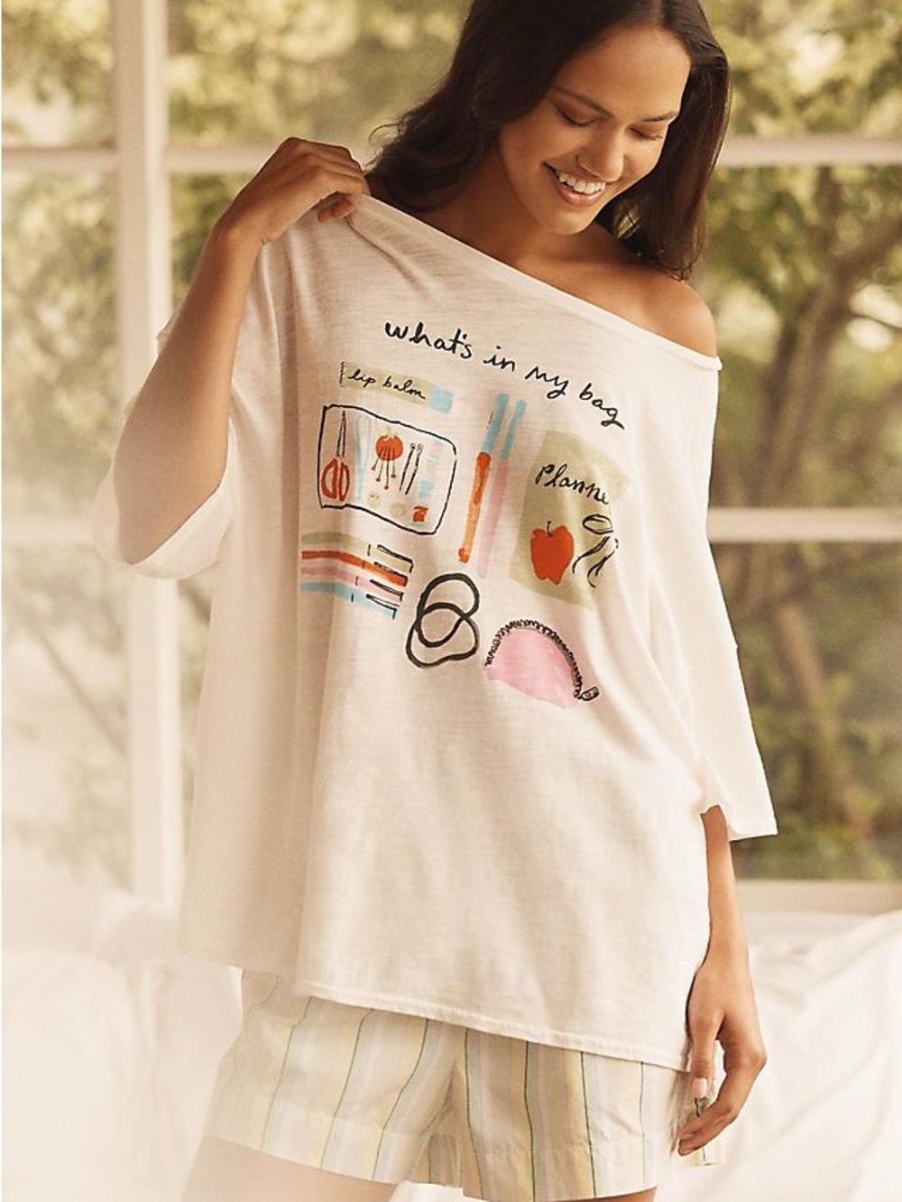Anthropologie Lyrebird What’s In My Bag Oversized Cotton Graphic Tee T-shirt L